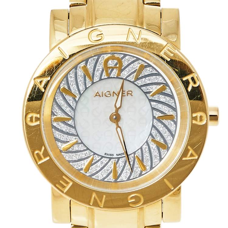 Pre Owned Aigner Silver Gold Plated Stainless Steel Cortina A26300 Women's Wristwatch 36 mm