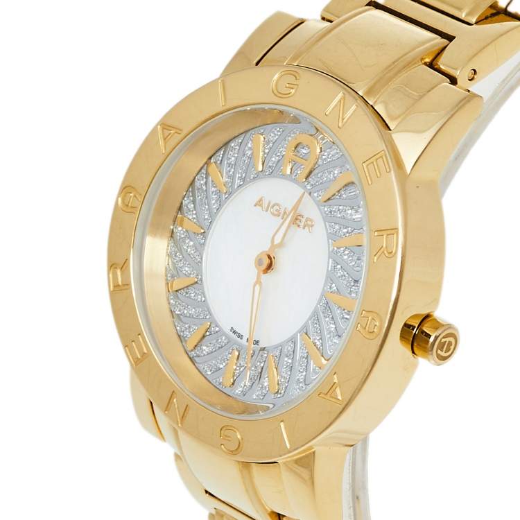 Pre Owned Aigner Silver Gold Plated Stainless Steel Cortina A26300 Women's Wristwatch 36 mm