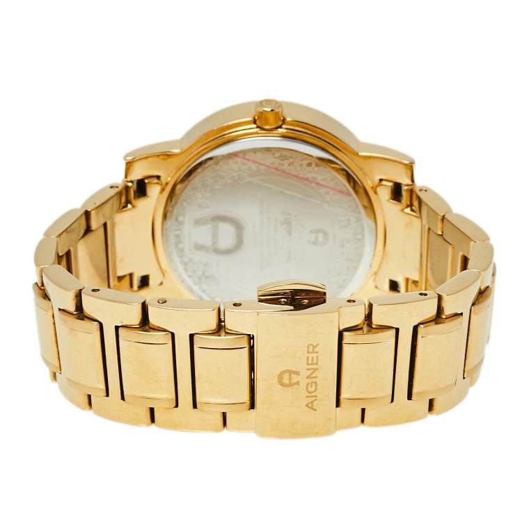 Pre Owned Aigner Silver Gold Plated Stainless Steel Cortina A26300 Women's Wristwatch 36 mm
