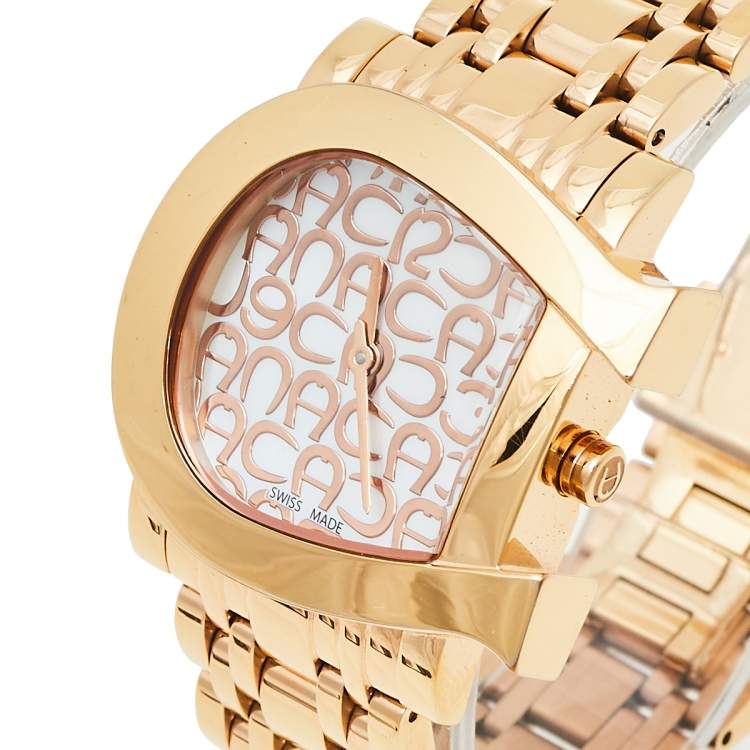 Pre Owned Aigner Mother of Pearl Gold Plated Stainless Steel Genua Due A31600 Women's Wristwatch 31 mm