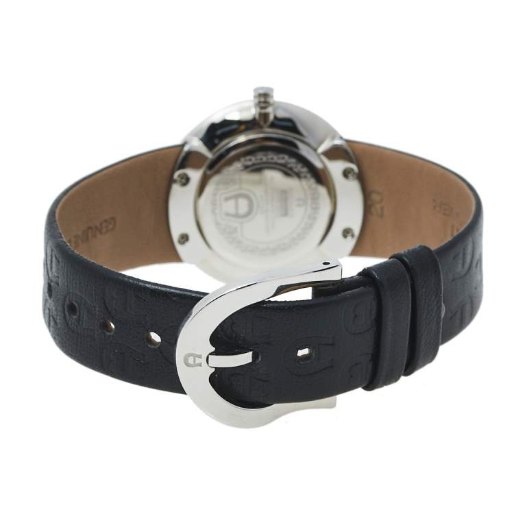 Pre Owned Aigner Black Stainless Steel Leather Aversa A51200 Women's Wristwatch 32 mm