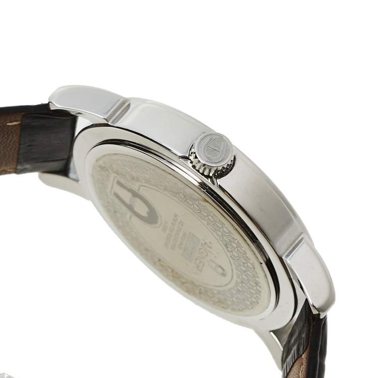 Pre Owned Aigner Brown Stainless Steel Leather Cortina A26000 Unisex Wristwatch 42 mm
