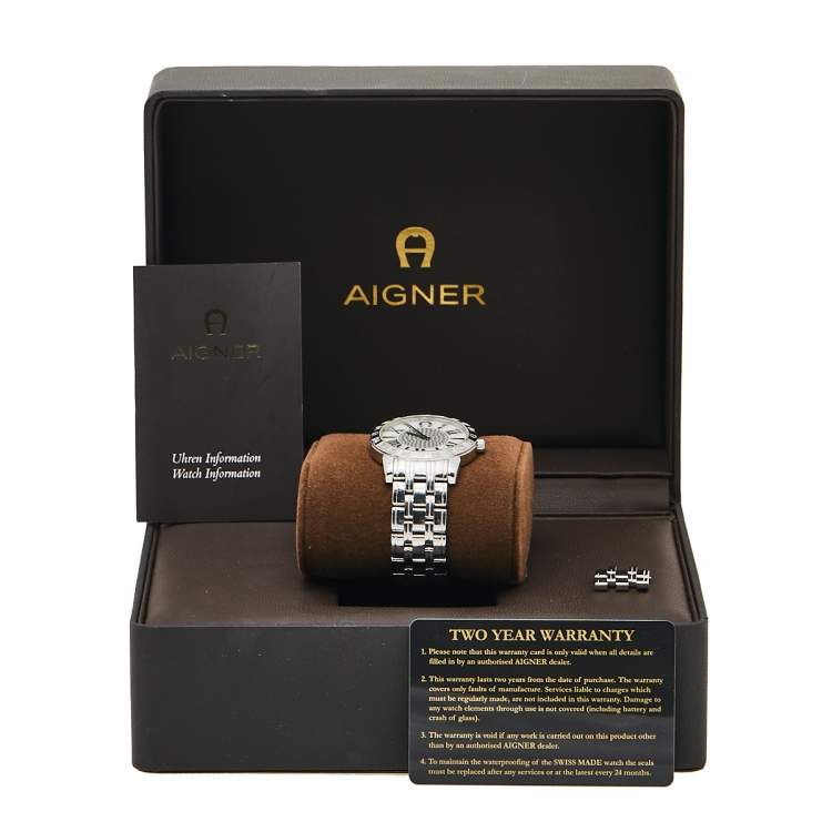 Pre Owned Aigner Silver Stainless Steel Diamond Cortina A26300 Women's Wristwatch 36 mm