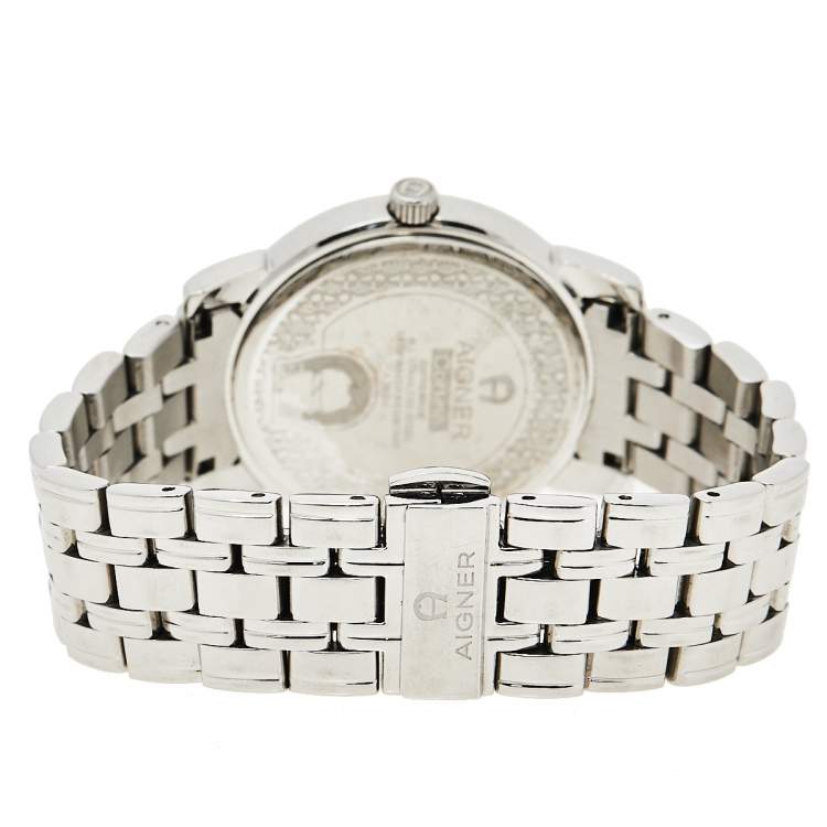 Pre Owned Aigner Silver Stainless Steel Diamond Cortina A26300 Women's Wristwatch 36 mm