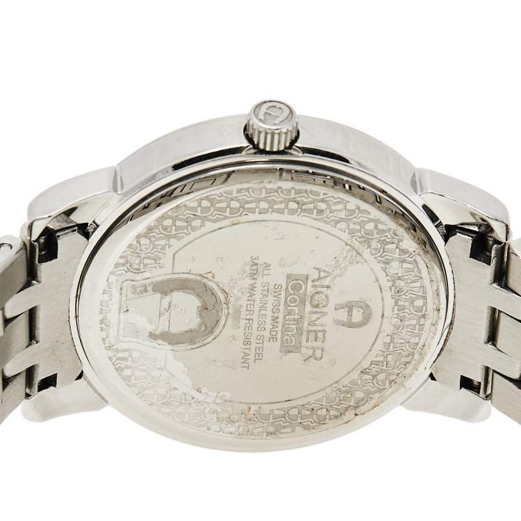 Pre Owned Aigner Silver Stainless Steel Diamond Cortina A26300 Women's Wristwatch 36 mm