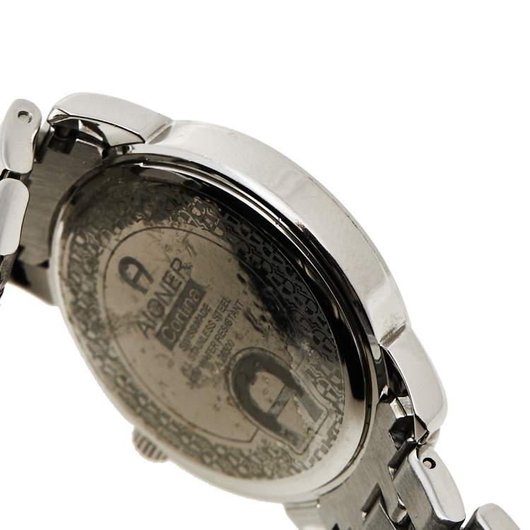Pre Owned Aigner Silver Stainless Steel Diamond Cortina A26300 Women's Wristwatch 36 mm