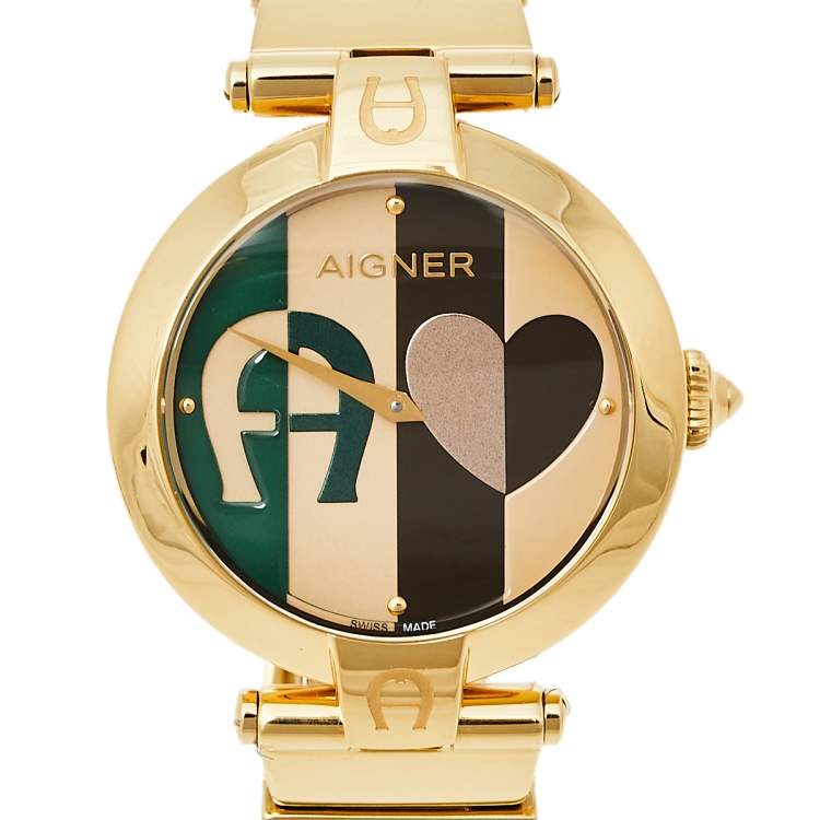Pre Owned Aigner Multicolor Gold Plated Stainless Steel Siena A16200 Women's Wristwatch 36 mm