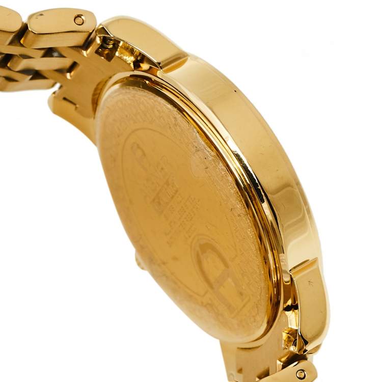 Pre Owned Aigner Mother of Pearl Gold Tone Stainless Steel Diamond Cortina A26300 Women's Wristwatch 36 mm