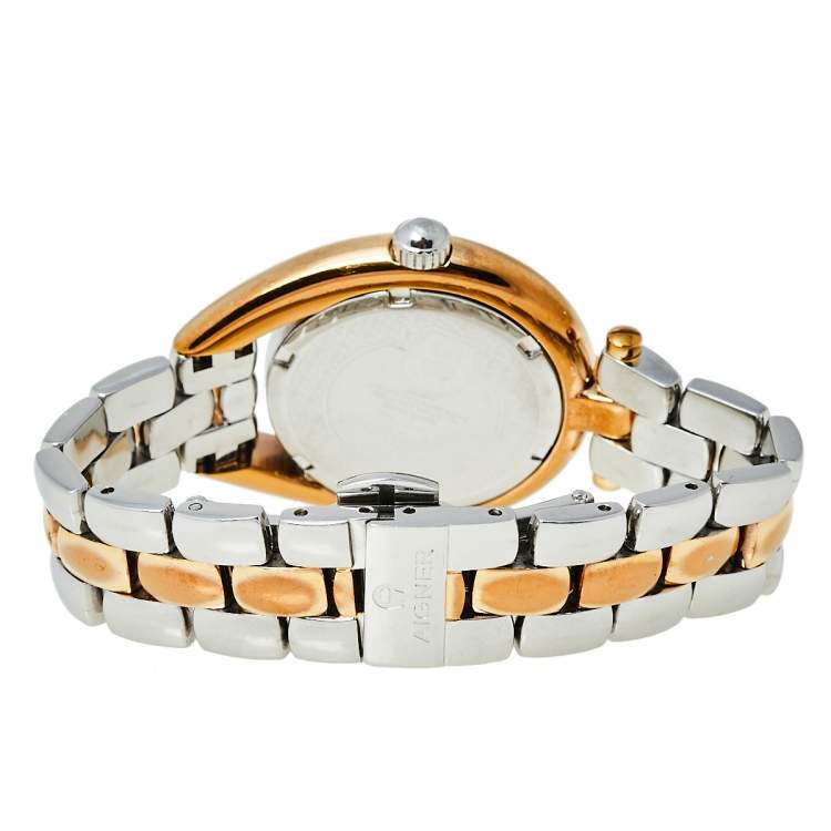 Pre Owned Aigner Mother Of Pearl Two-Tone Stainless Steel Imperia A49300 Women's Wristwatch 35 mm