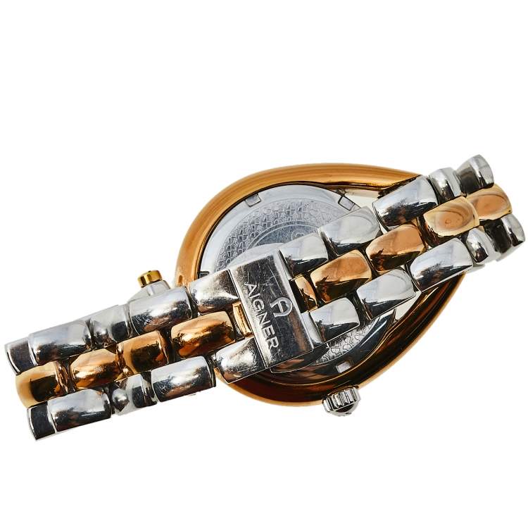 Pre Owned Aigner Mother Of Pearl Two-Tone Stainless Steel Imperia A49300 Women's Wristwatch 35 mm