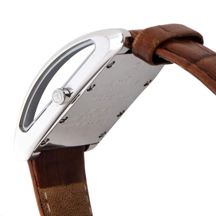 Pre Owned Aigner Brown Stainless Steel Leather Modena Nudo A16200 Women's Wristwatch 26 mm