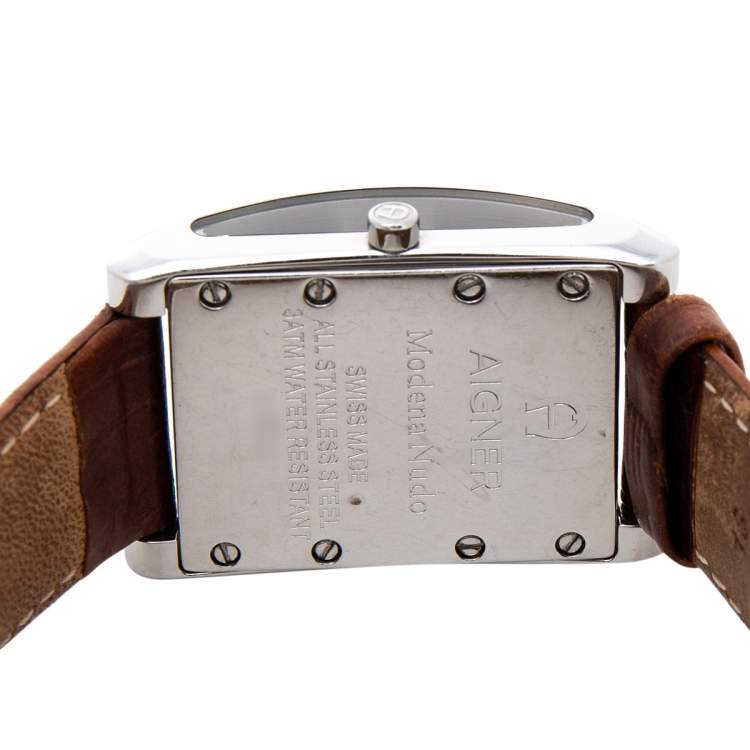 Pre Owned Aigner Brown Stainless Steel Leather Modena Nudo A16200 Women's Wristwatch 26 mm