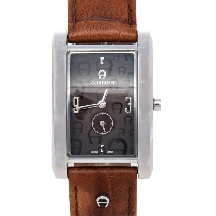 Pre Owned Aigner Brown Stainless Steel Leather Modena Nudo A16200 Women's Wristwatch 26 mm