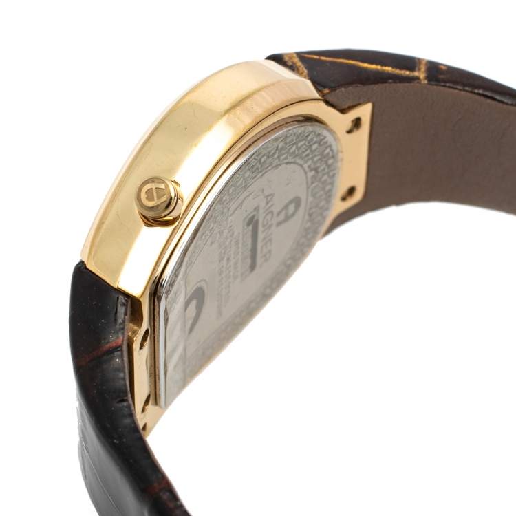 Pre Owned Aigner Silver Gold Tone Stainless Steel Leather Cremona A40200 Women's Wristwatch 36 mm