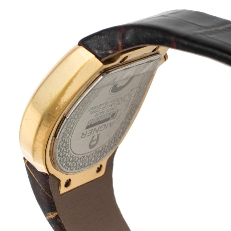Pre Owned Aigner Silver Gold Tone Stainless Steel Leather Cremona A40200 Women's Wristwatch 36 mm
