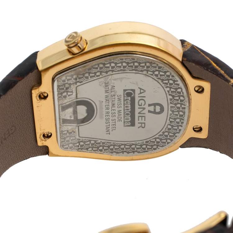 Pre Owned Aigner Silver Gold Tone Stainless Steel Leather Cremona A40200 Women's Wristwatch 36 mm