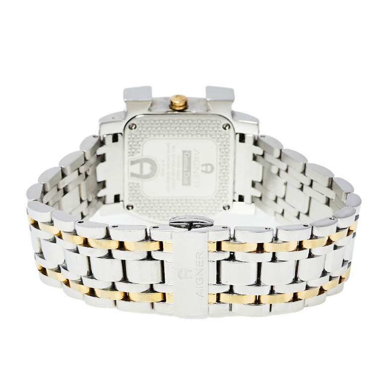 Pre Owned Aigner Mother of Pearl Two-Tone Stainless Steel Genua Due A31600 Women's Wristwatch 34 mm