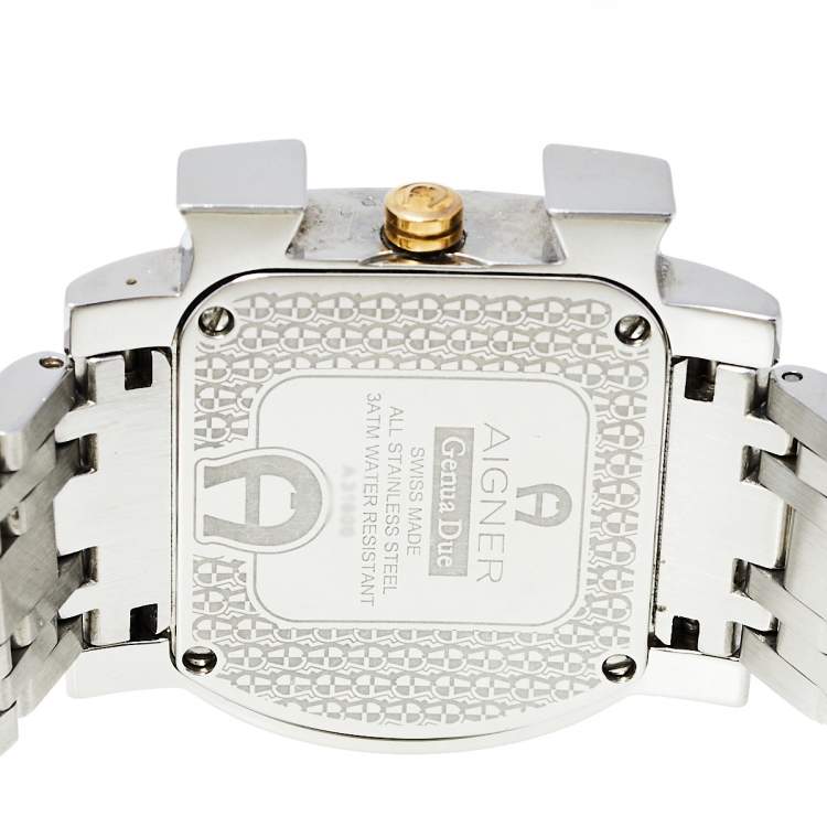 Pre Owned Aigner Mother of Pearl Two-Tone Stainless Steel Genua Due A31600 Women's Wristwatch 34 mm