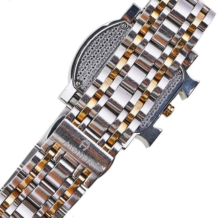 Pre Owned Aigner Mother of Pearl Two-Tone Stainless Steel Genua Due A31600 Women's Wristwatch 34 mm