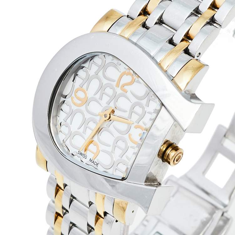 Pre Owned Aigner Mother of Pearl Two-Tone Stainless Steel Genua Due A31600 Women's Wristwatch 34 mm