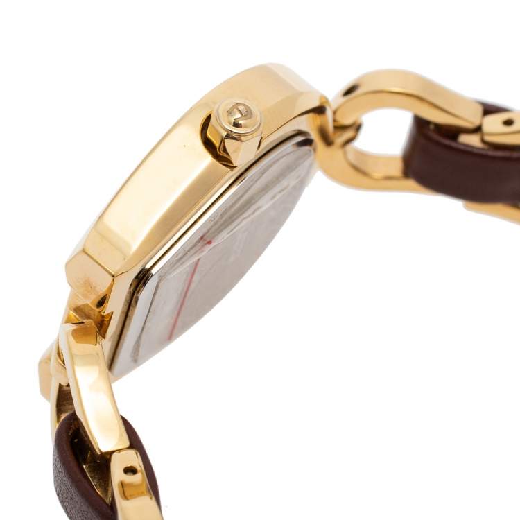 Pre Owned Aigner Gold Plated Stainless Steel Leather Perugia A07300 Women's Wristwatch 28 mm