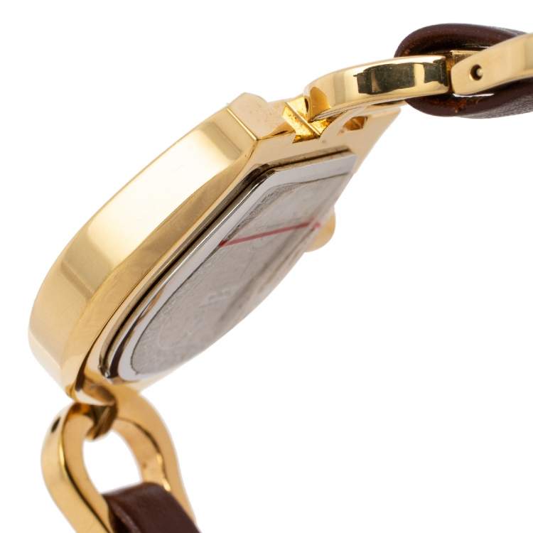 Pre Owned Aigner Gold Plated Stainless Steel Leather Perugia A07300 Women's Wristwatch 28 mm