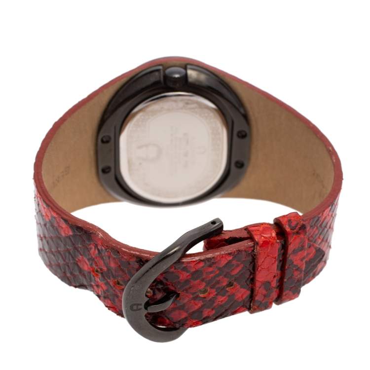 Pre Owned Aigner Black PVD Stainless Steel Leather Ravello Due A21000 Women's Wristwatch 43 mm
