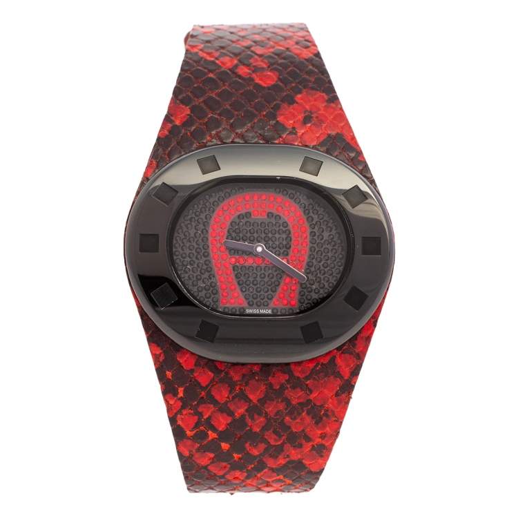 Pre Owned Aigner Black PVD Stainless Steel Leather Ravello Due A21000 Women's Wristwatch 43 mm