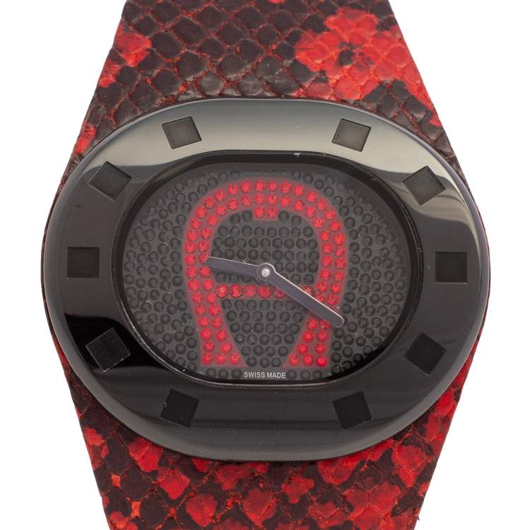 Pre Owned Aigner Black PVD Stainless Steel Leather Ravello Due A21000 Women's Wristwatch 43 mm