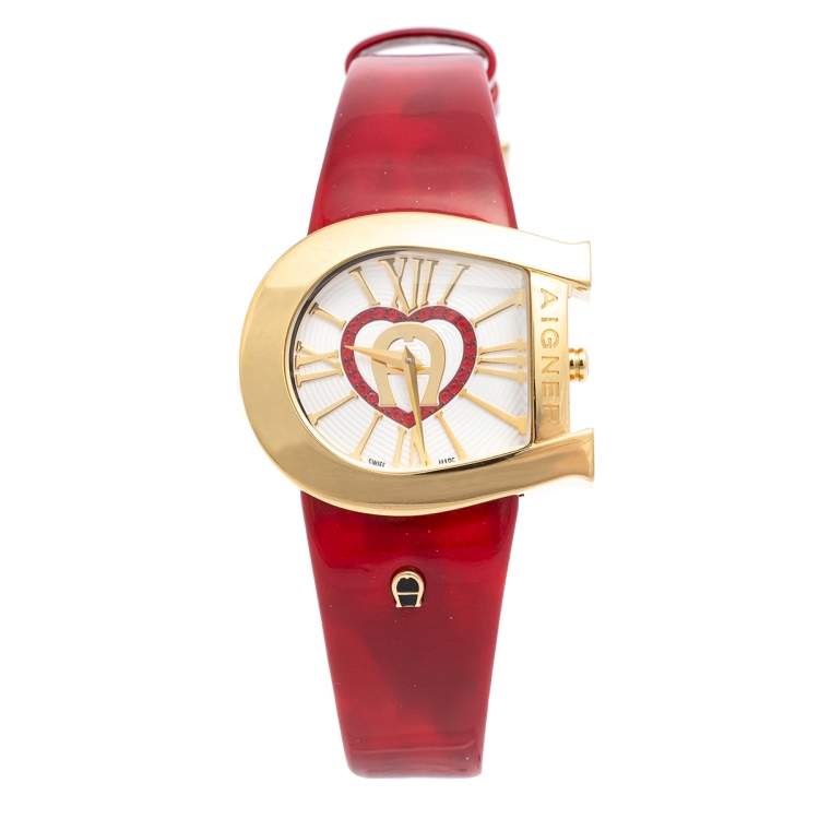 Pre Owned Aigner White Gold Plated Stainless Steel Genua A31000 Women's Wristwatch 39 mm