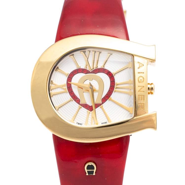 Pre Owned Aigner White Gold Plated Stainless Steel Genua A31000 Women's Wristwatch 39 mm
