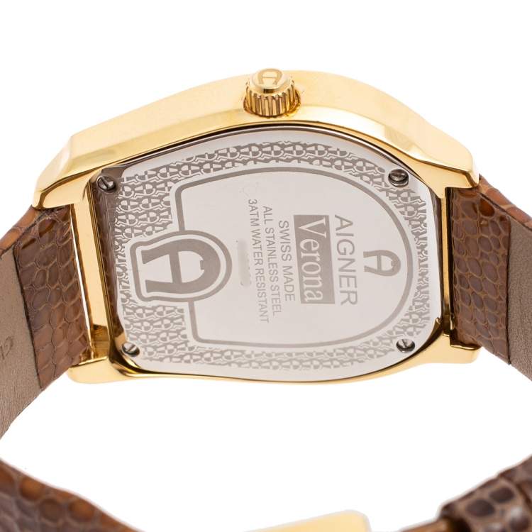 Pre Owned Aigner Gold Plated Stainless Steel Leather Verona A48000 Women's Wristwatch 39 mm