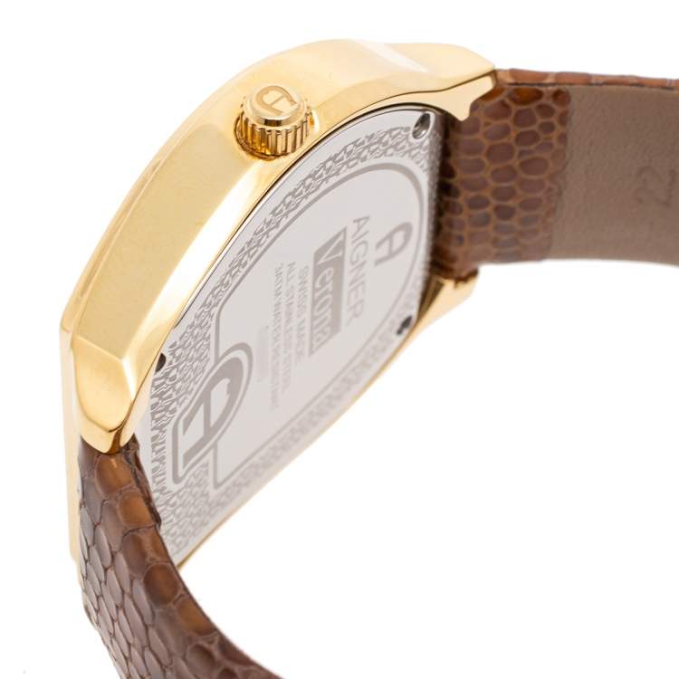Pre Owned Aigner Gold Plated Stainless Steel Leather Verona A48000 Women's Wristwatch 39 mm