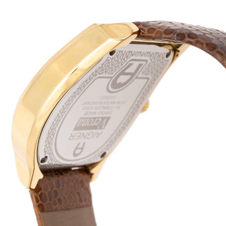 Pre Owned Aigner Gold Plated Stainless Steel Leather Verona A48000 Women's Wristwatch 39 mm