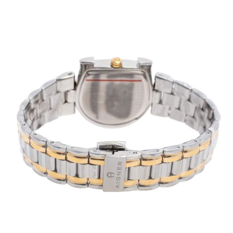 Pre Owned Aigner Mother Of Pearl Two-Tone Stainless Steel Arco A34321 Women's Wristwatch 32 mm