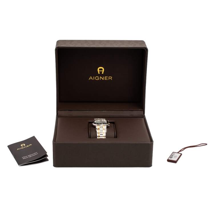 Pre Owned Aigner Mother Of Pearl Two-Tone Stainless Steel Arco A34321 Women's Wristwatch 32 mm
