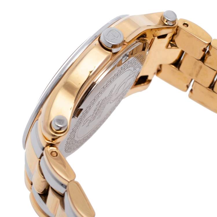 Pre Owned Aigner White Two-Tone Rose Gold Plated Stainless Steel Bologna A55200 Women's Wristwatch 35 mm