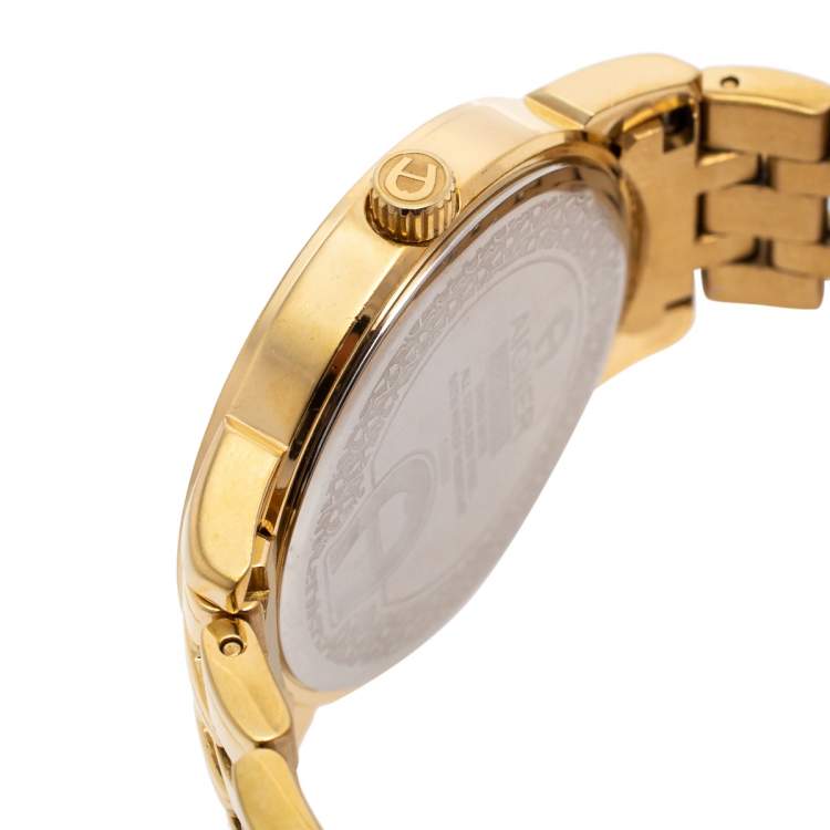 Pre Owned Aigner Mother of Pearl Gold Plated Stainless Steel Cortina A26300 Women's Wristwatch 36 mm