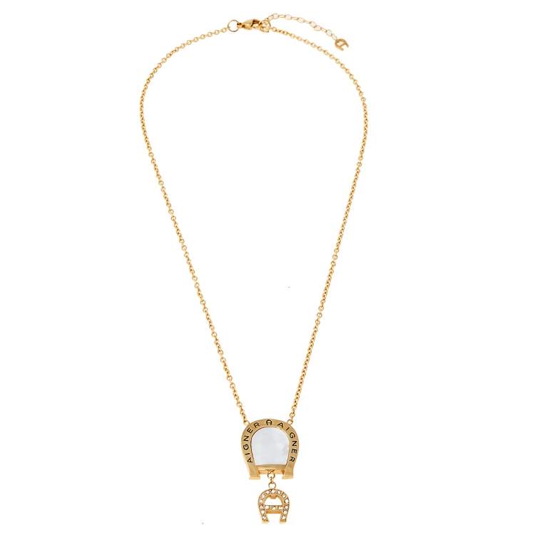 مملوكة مسبقًا Aigner MOP Gold Plated Stainless Steel Diamonds Genua Due A31600 Women's Wristwatch 34 mm Set with Necklace & Earring