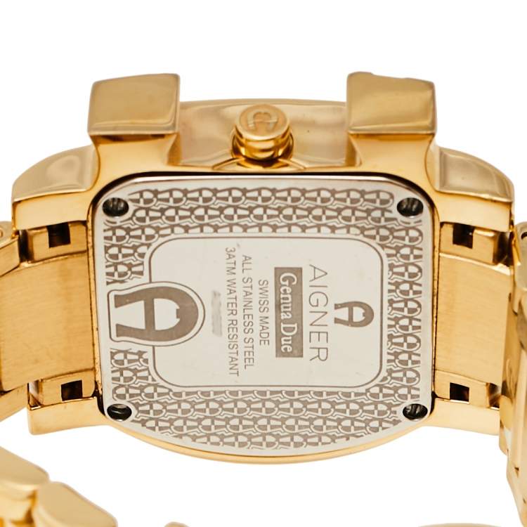 مملوكة مسبقًا Aigner MOP Gold Plated Stainless Steel Diamonds Genua Due A31600 Women's Wristwatch 34 mm Set with Necklace & Earring