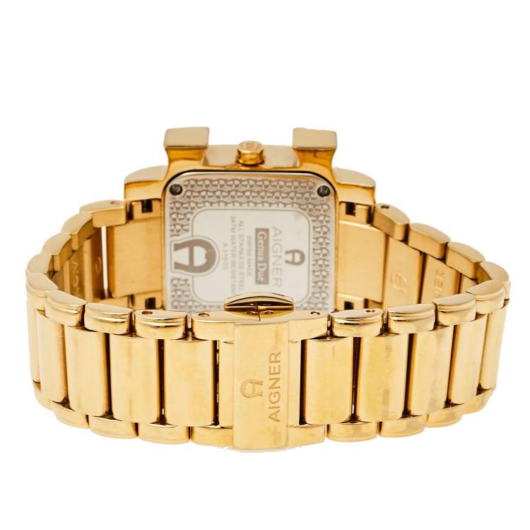 مملوكة مسبقًا Aigner MOP Gold Plated Stainless Steel Diamonds Genua Due A31600 Women's Wristwatch 34 mm Set with Necklace & Earring