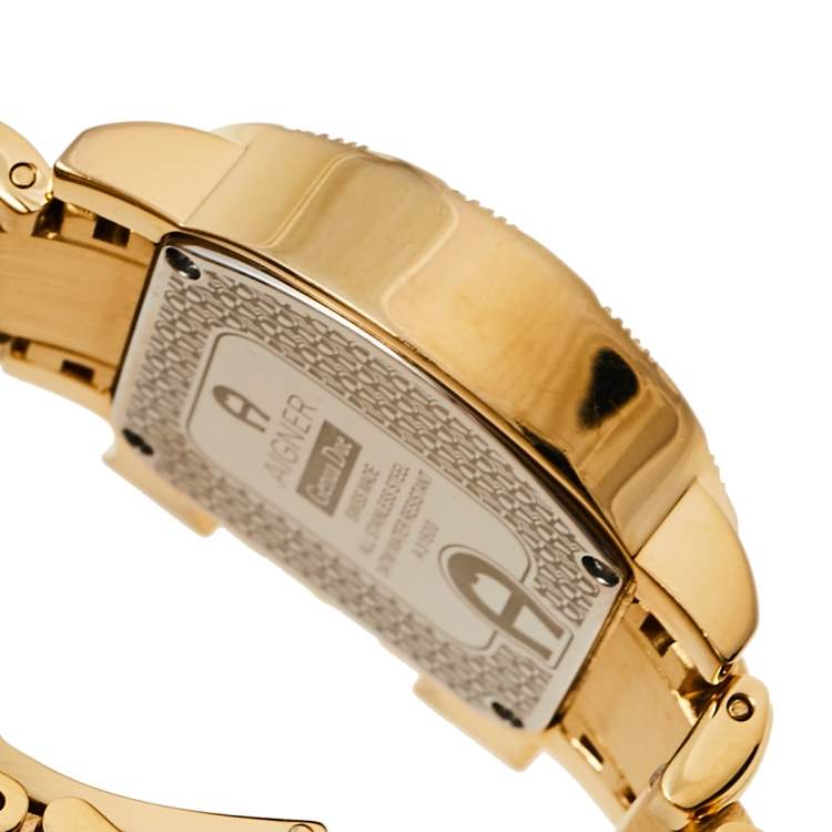 مملوكة مسبقًا Aigner MOP Gold Plated Stainless Steel Diamonds Genua Due A31600 Women's Wristwatch 34 mm Set with Necklace & Earring