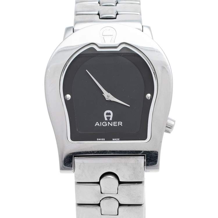 Pre Owned Aigner Black Stainless Steel Ravenna A02102 Women's Wristwatch 33 mm 