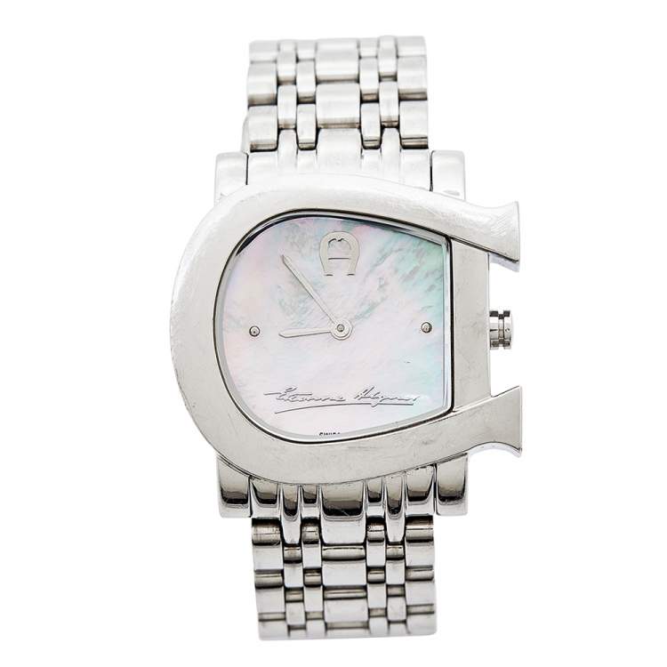 Pre Owned Aigner Mother of Pearl Stainless Steel Genua Due A31600 Women's Wristwatch 31 mm