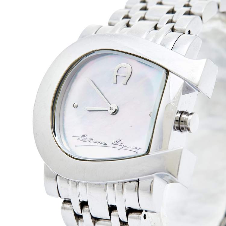 Pre Owned Aigner Mother of Pearl Stainless Steel Genua Due A31600 Women's Wristwatch 31 mm