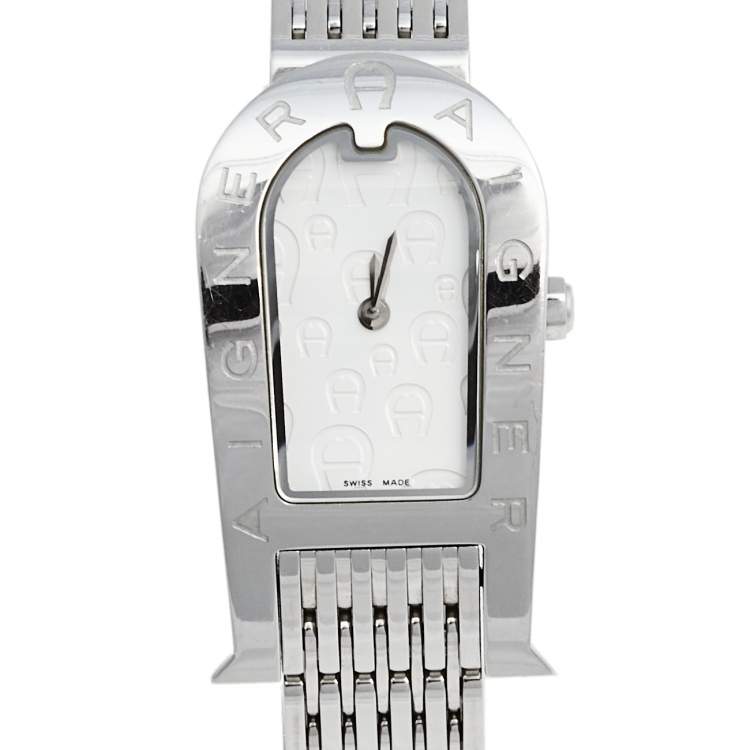 Pre Owned Aigner White Stainless Steel Olbia A29211 Women's Wristwatch 20 mm 