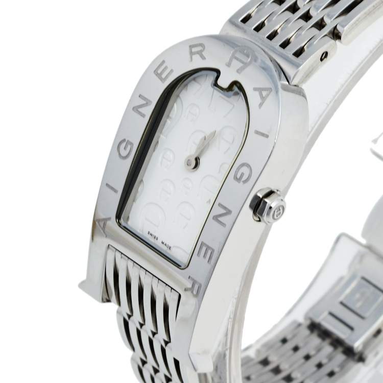 Pre Owned Aigner White Stainless Steel Olbia A29211 Women's Wristwatch 20 mm 