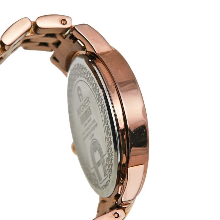 Pre Owned Aigner Champagne Two-Tone Stainless Steel Cortina A26300 Women's Wristwatch 35 mm