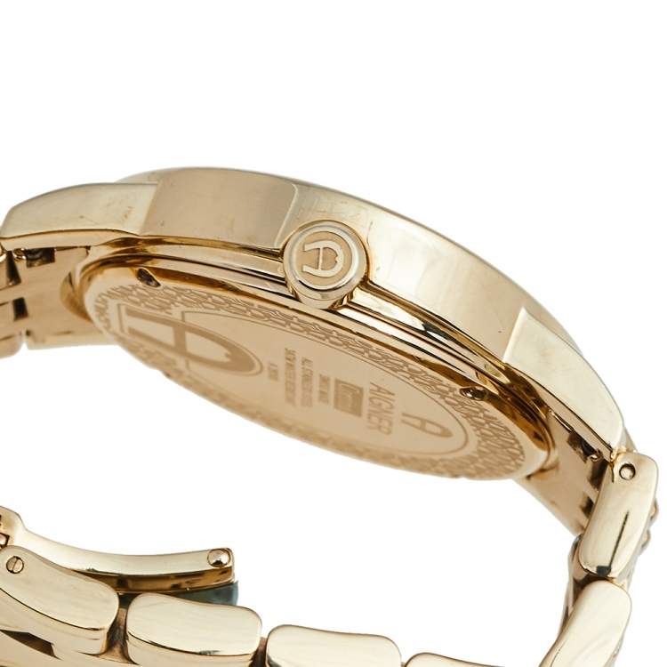Pre Owned Aigner Mother of Pearl Gold Plated Stainless Steel Cortina A26100 Women's Wristwatch 38 mm
