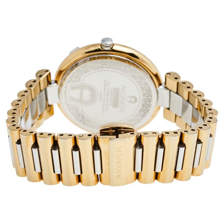 Pre Owned Aigner Mother of Pearl Two Tone Stainless Steel Gorizia A106200 Women's Wristwatch 33 mm